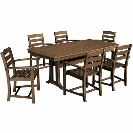 POLYWOOD La Casa Cafe 7-Piece Teak Dining Set with 6 Arm Chairs and Nautical Trestle Table 633PWS2971TE